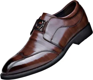 Mens Elegant Business Formal Shoes Low Heel Non Slip Dress Leather Shoes Men Comfortble Slip on Business Dress Shoe Arch Support Walking Leather Shoe Retro Formal Footwear Office Work