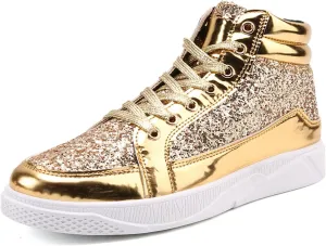 Men's Fashion Bright Leather with Sequin Thick Soled High Top Casual Shoes Comfortable Sneakers Shoes Men Classic Leather Sneaker
