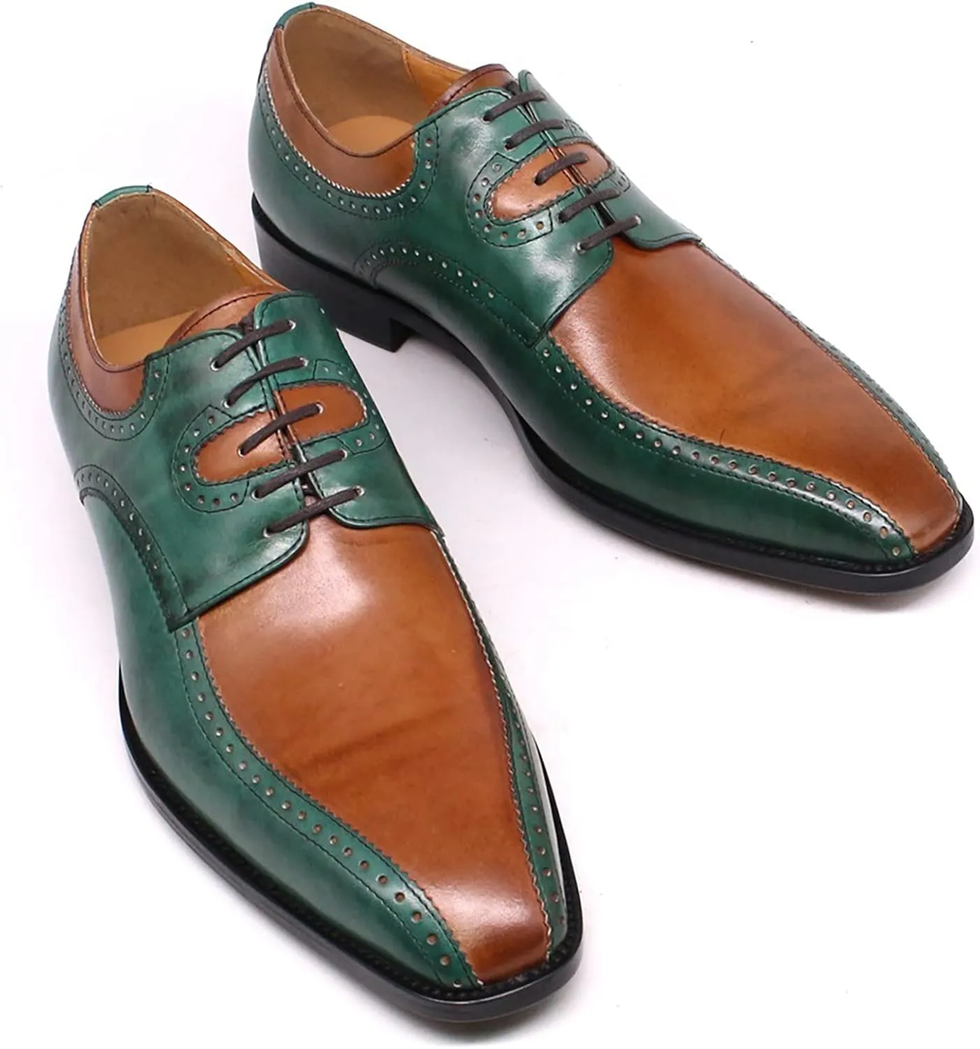 Mens Formal Dress Retro Oxfords Work Uniform Leather Lace-up Brogues Wedding Party Derbys Breathable,Brown-46