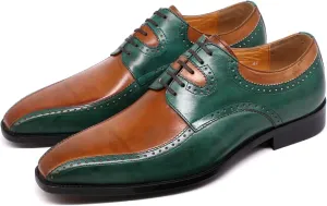 Mens Formal Dress Retro Oxfords Work Uniform Leather Lace-up Brogues Wedding Party Derbys Breathable,Brown-46