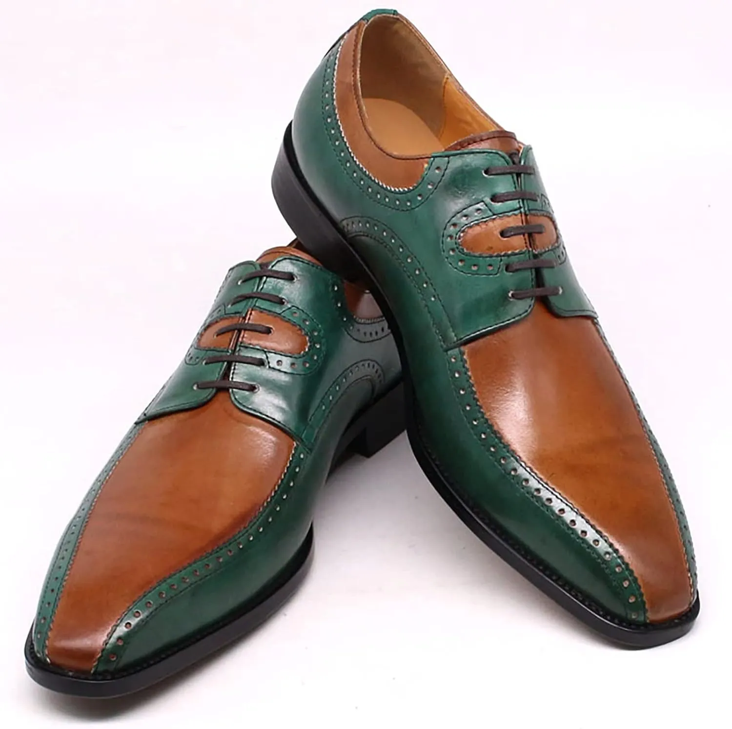 Mens Formal Dress Retro Oxfords Work Uniform Leather Lace-up Brogues Wedding Party Derbys Breathable,Brown-46