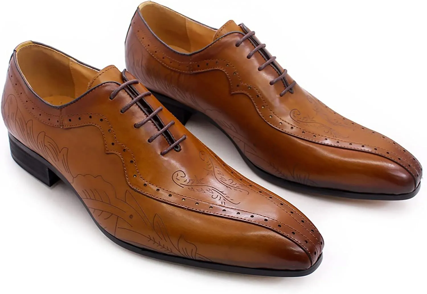 Men's Formal Dress Shoes Breathable Brogues Derbys Classic Oxfords Leather Lace-ups,Brown-40