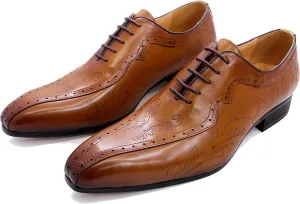 Men's Formal Dress Shoes Breathable Brogues Derbys Classic Oxfords Leather Lace-ups,Brown-40