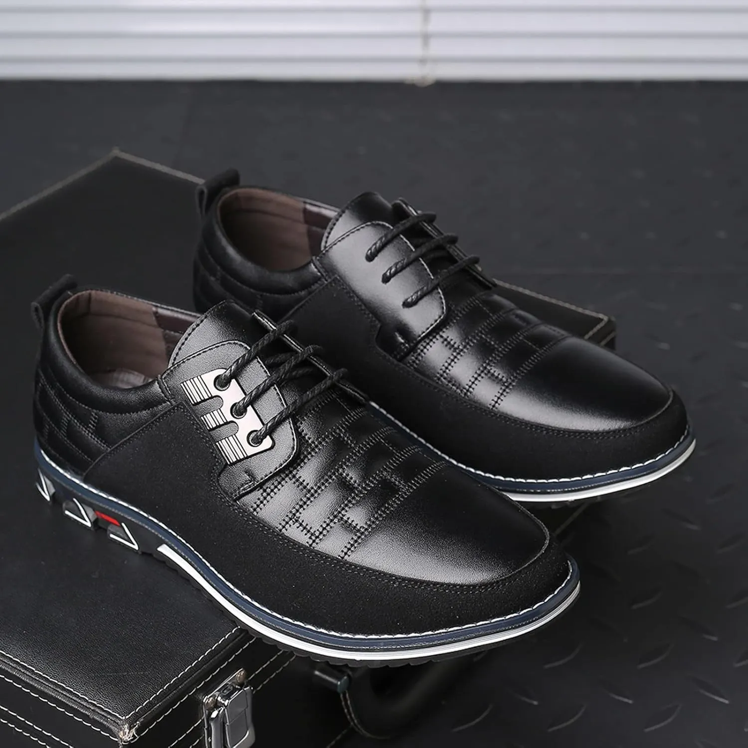 Men's Leather Dress Shoes Wide Width Fashion Style Men's Breathable Men's Dress Shoes Lace Up Oxford Business Casual