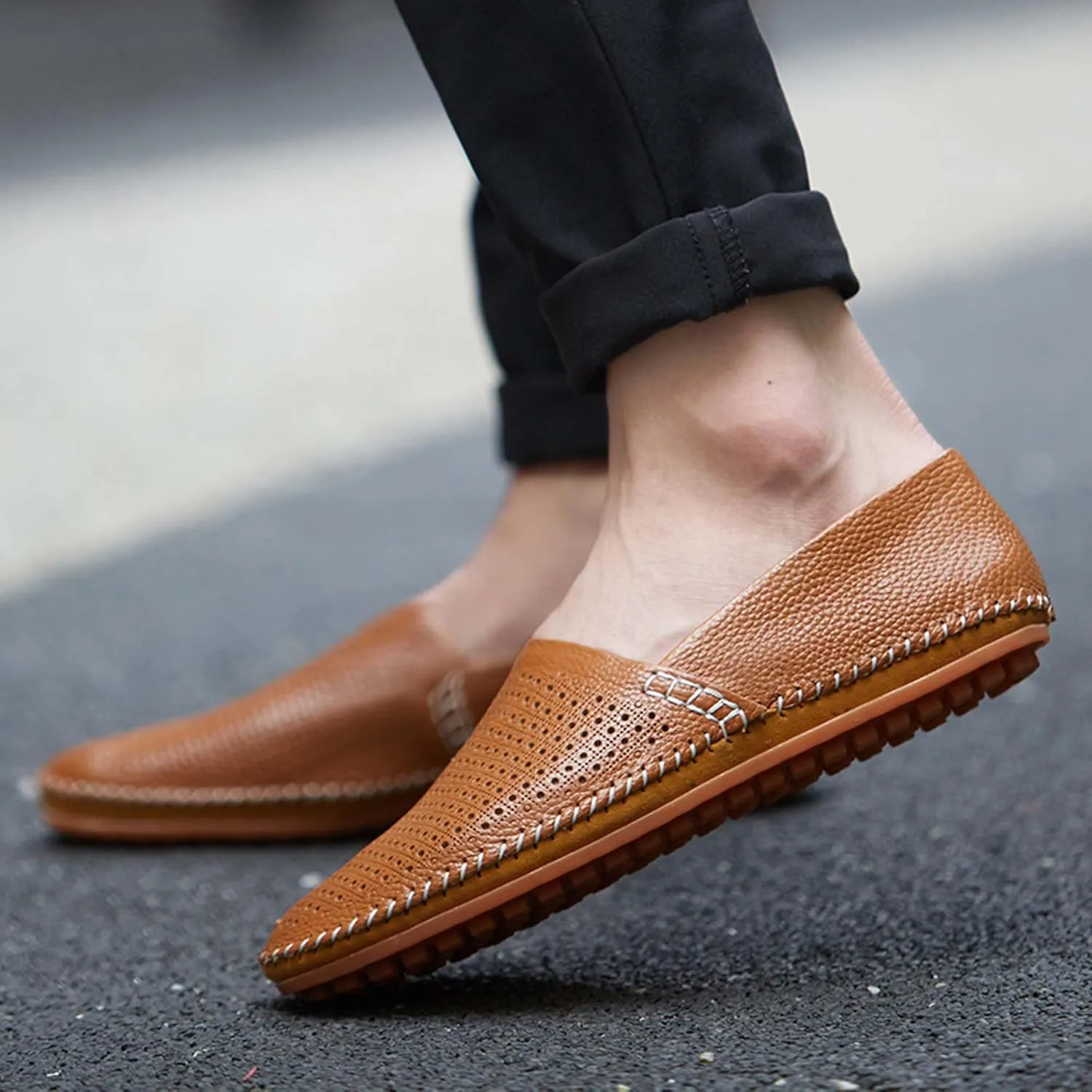 Men's Leather Loafers, Casual Flats, Lightweight Design, Hand-Stitched, Comfortable, Soft, Stylish, Suitable for Daily Travel, Driving, Going Out, Dating and Other Occasions wear All Seasons
