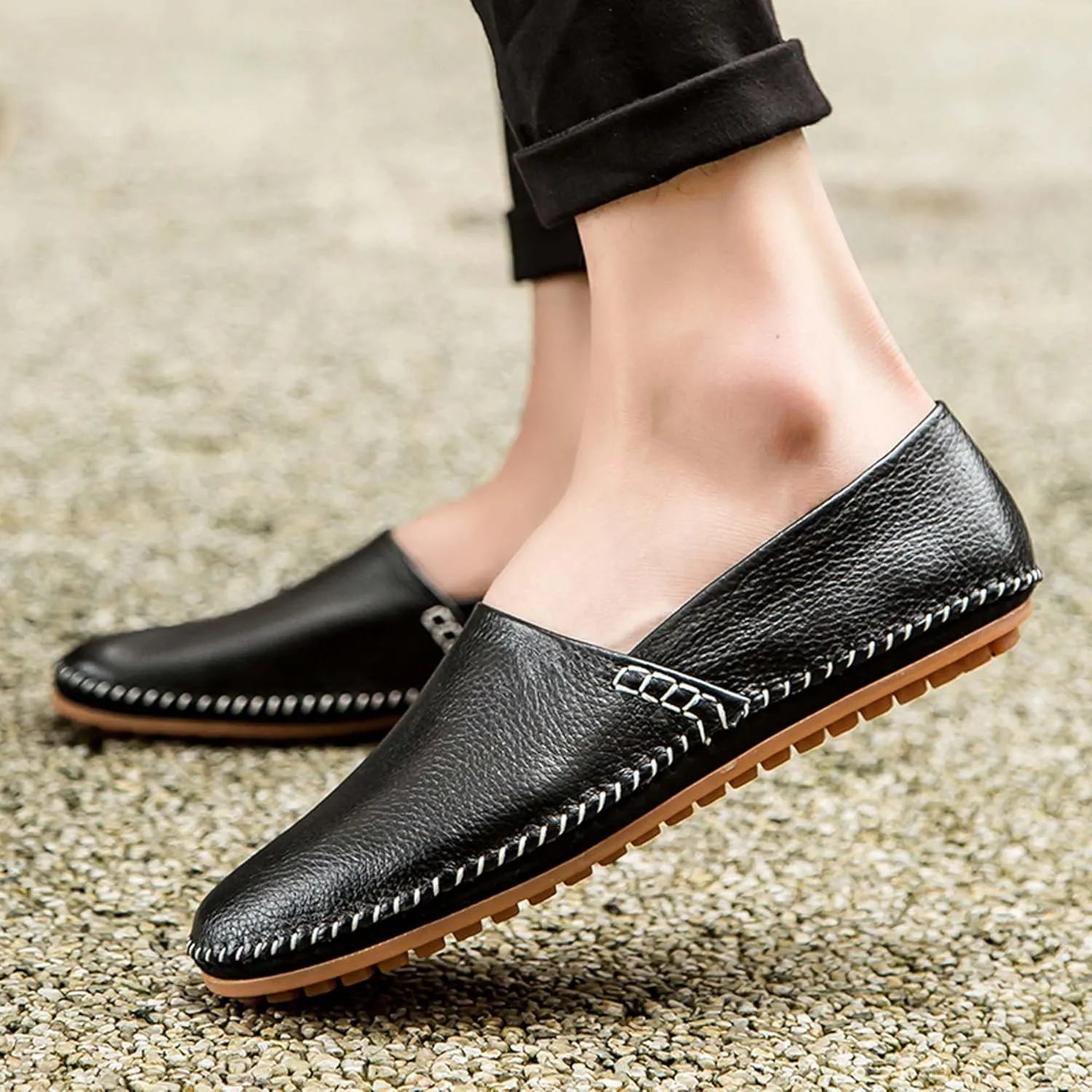 Men's Leather Loafers, Casual Flats, Lightweight Design, Hand-Stitched, Comfortable, Soft, Stylish, Suitable for Daily Travel, Driving, Going Out, Dating and Other Occasions wear All Seasons