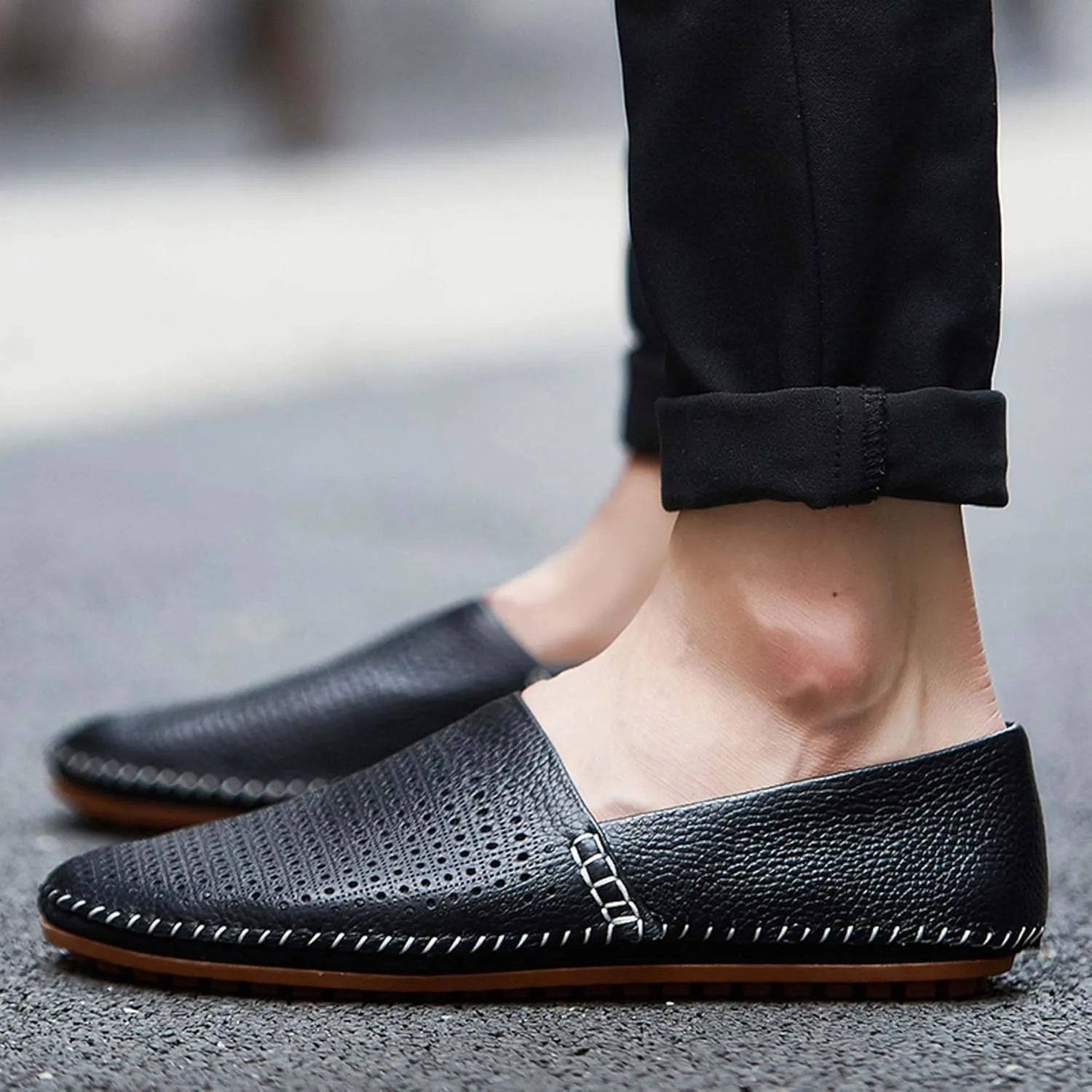 Men's Leather Loafers, Casual Flats, Lightweight Design, Hand-Stitched, Comfortable, Soft, Stylish, Suitable for Daily Travel, Driving, Going Out, Dating and Other Occasions wear All Seasons