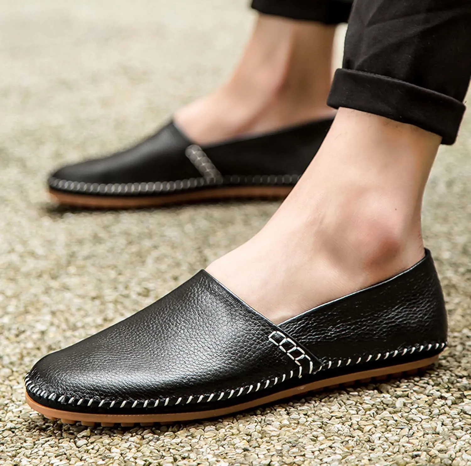 Men's Leather Loafers, Casual Flats, Lightweight Design, Hand-Stitched, Comfortable, Soft, Stylish, Suitable for Daily Travel, Driving, Going Out, Dating and Other Occasions wear All Seasons
