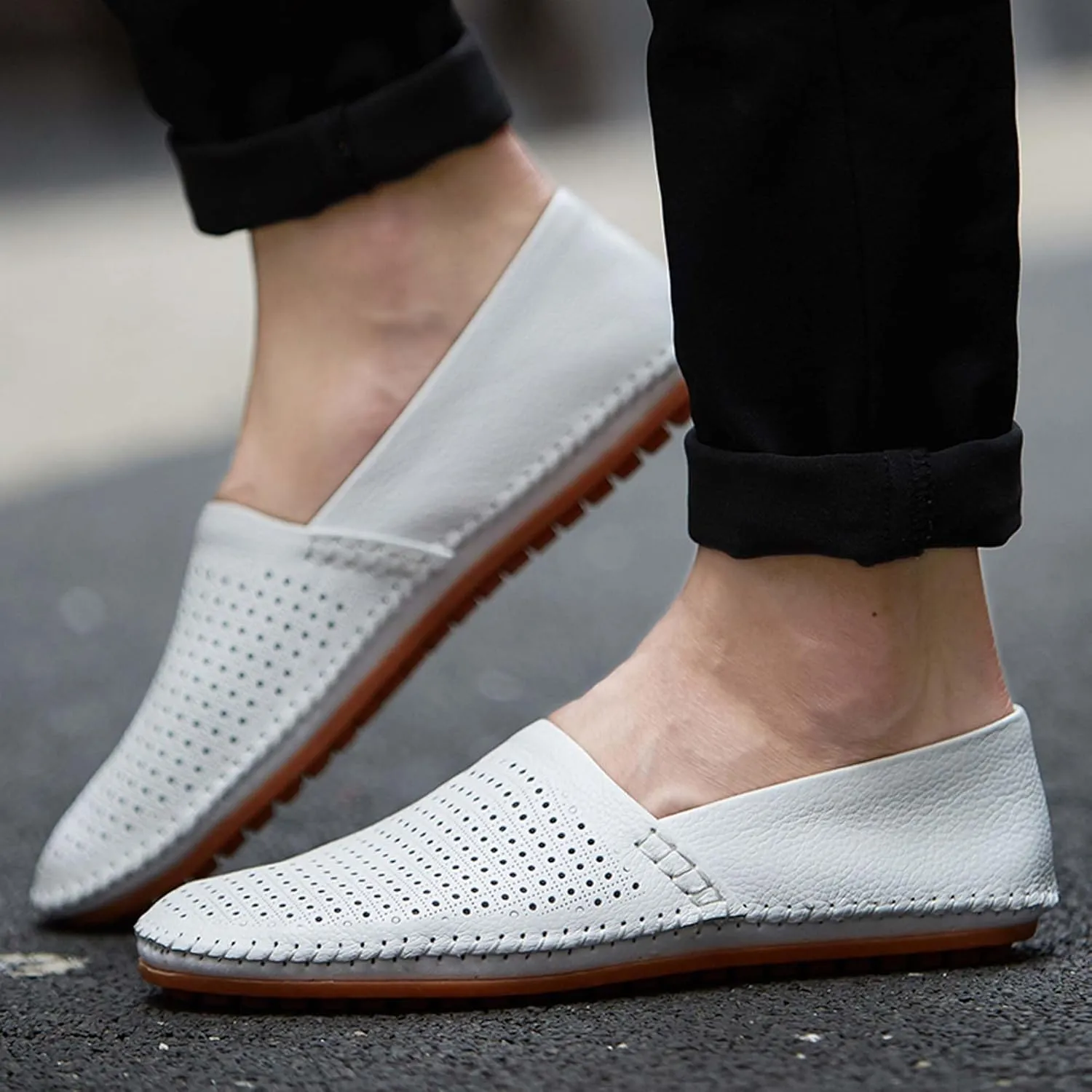 Men's Leather Loafers, Casual Flats, Lightweight Design, Hand-Stitched, Comfortable, Soft, Stylish, Suitable for Daily Travel, Driving, Going Out, Dating and Other Occasions wear All Seasons