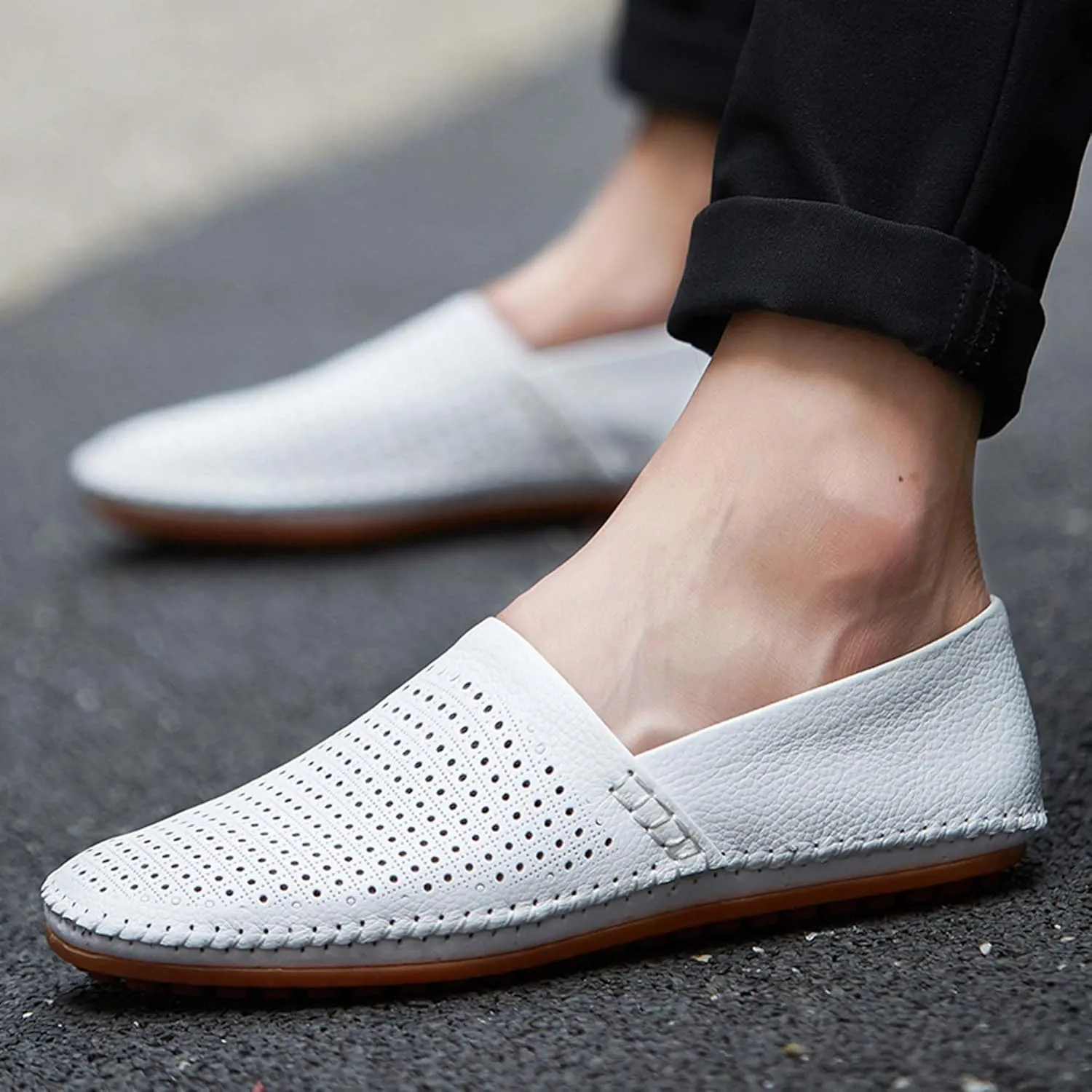 Men's Leather Loafers, Casual Flats, Lightweight Design, Hand-Stitched, Comfortable, Soft, Stylish, Suitable for Daily Travel, Driving, Going Out, Dating and Other Occasions wear All Seasons
