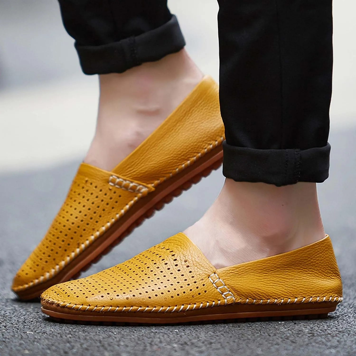 Men's Leather Loafers, Casual Flats, Lightweight Design, Hand-Stitched, Comfortable, Soft, Stylish, Suitable for Daily Travel, Driving, Going Out, Dating and Other Occasions wear All Seasons