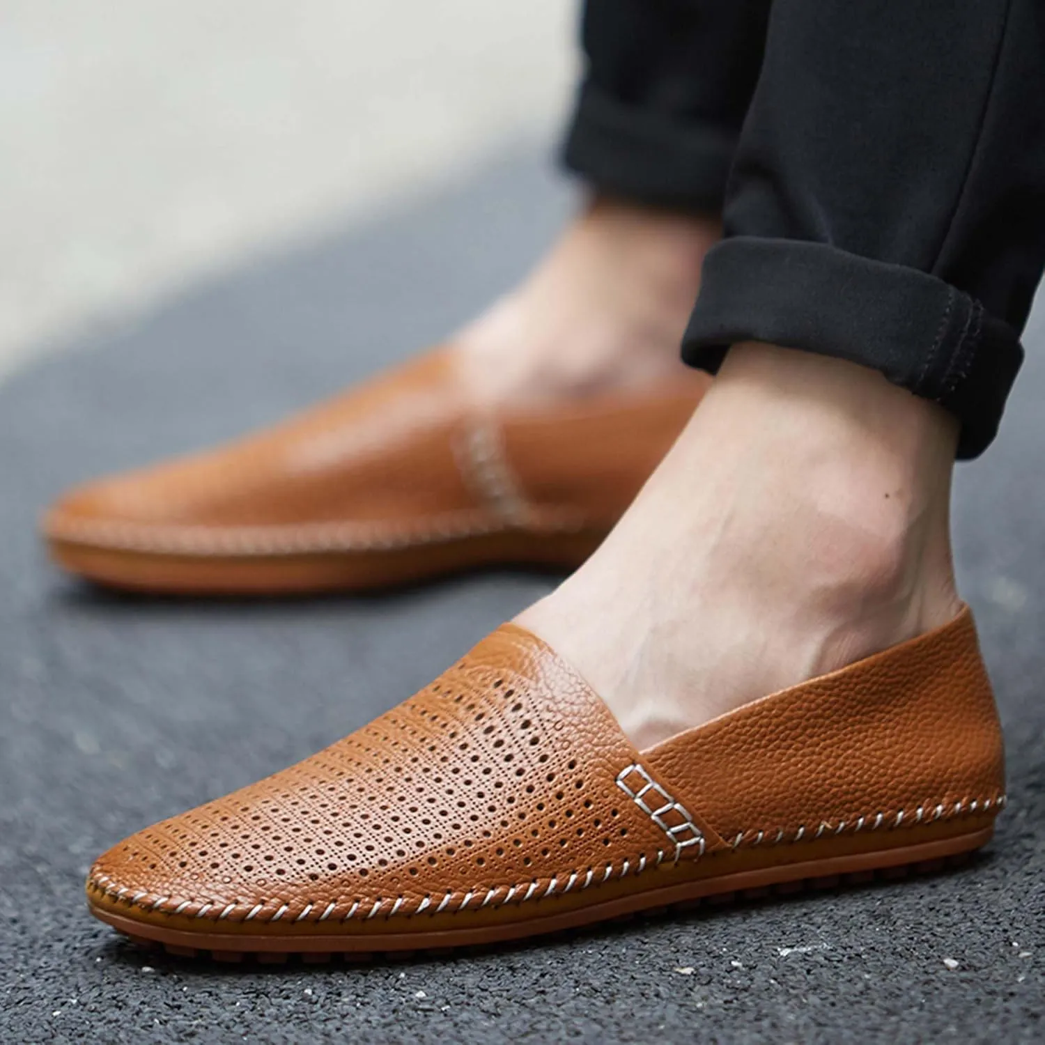Men's Leather Loafers, Casual Flats, Lightweight Design, Hand-Stitched, Comfortable, Soft, Stylish, Suitable for Daily Travel, Driving, Going Out, Dating and Other Occasions wear All Seasons