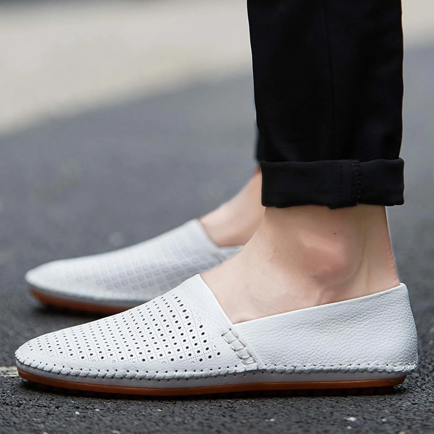 Men's Leather Loafers, Casual Flats, Lightweight Design, Hand-Stitched, Comfortable, Soft, Stylish, Suitable for Daily Travel, Driving, Going Out, Dating and Other Occasions wear All Seasons