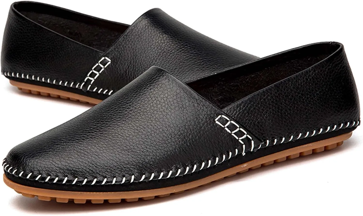 Men's Leather Loafers, Casual Flats, Lightweight Design, Hand-Stitched, Comfortable, Soft, Stylish, Suitable for Daily Travel, Driving, Going Out, Dating and Other Occasions wear All Seasons
