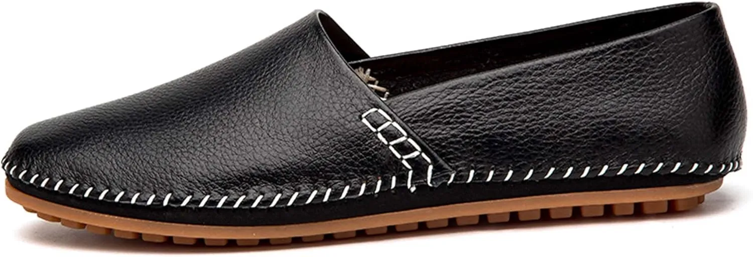Men's Leather Loafers, Casual Flats, Lightweight Design, Hand-Stitched, Comfortable, Soft, Stylish, Suitable for Daily Travel, Driving, Going Out, Dating and Other Occasions wear All Seasons