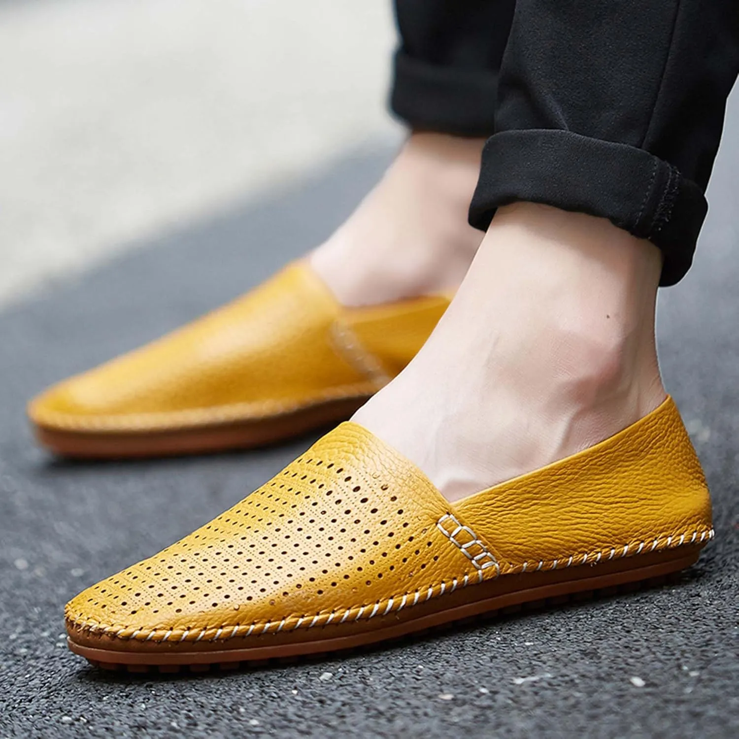 Men's Leather Loafers, Casual Flats, Lightweight Design, Hand-Stitched, Comfortable, Soft, Stylish, Suitable for Daily Travel, Driving, Going Out, Dating and Other Occasions wear All Seasons