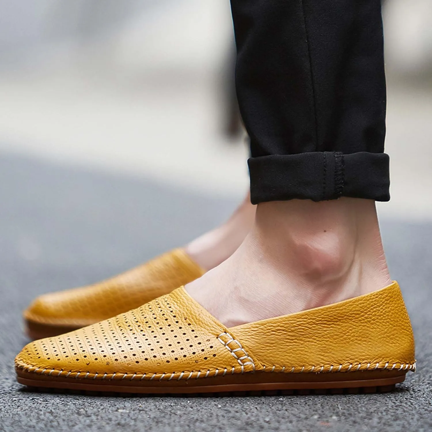 Men's Leather Loafers, Casual Flats, Lightweight Design, Hand-Stitched, Comfortable, Soft, Stylish, Suitable for Daily Travel, Driving, Going Out, Dating and Other Occasions wear All Seasons