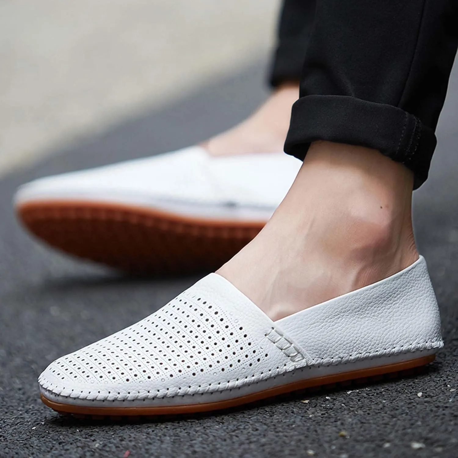 Men's Leather Loafers, Casual Flats, Lightweight Design, Hand-Stitched, Comfortable, Soft, Stylish, Suitable for Daily Travel, Driving, Going Out, Dating and Other Occasions wear All Seasons