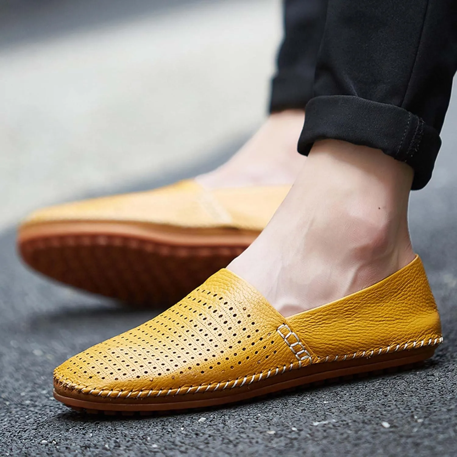 Men's Leather Loafers, Casual Flats, Lightweight Design, Hand-Stitched, Comfortable, Soft, Stylish, Suitable for Daily Travel, Driving, Going Out, Dating and Other Occasions wear All Seasons