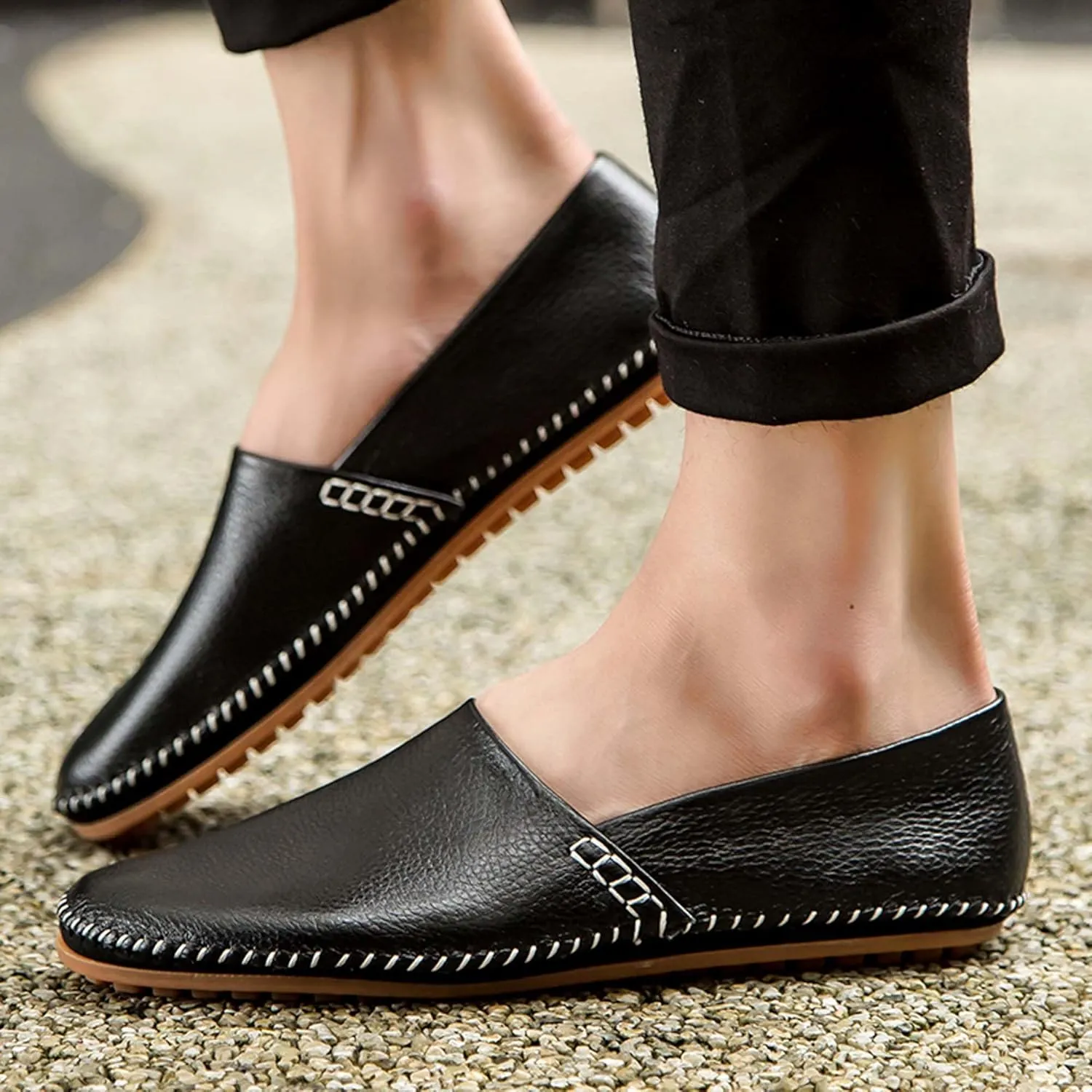 Men's Leather Loafers, Casual Flats, Lightweight Design, Hand-Stitched, Comfortable, Soft, Stylish, Suitable for Daily Travel, Driving, Going Out, Dating and Other Occasions wear All Seasons