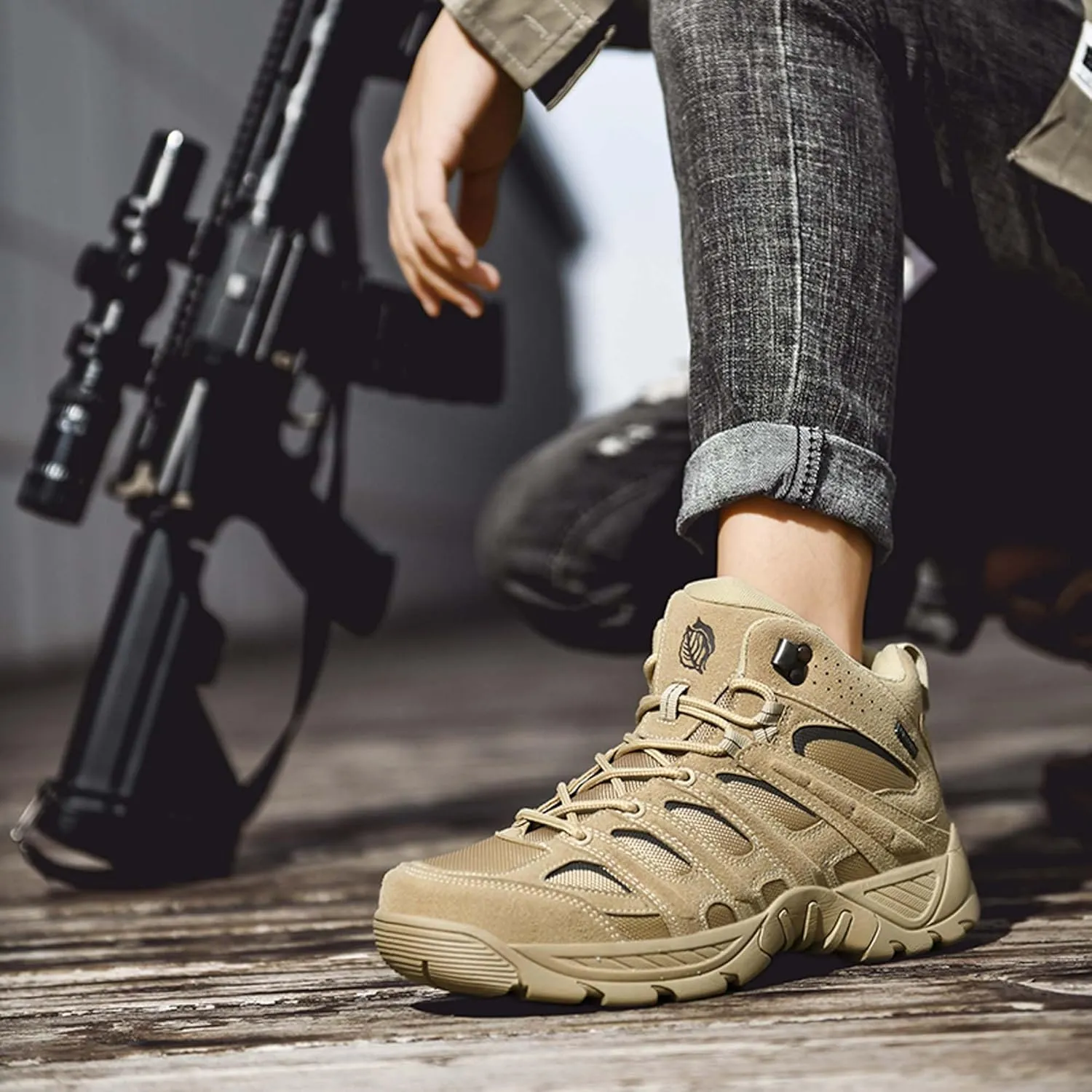 Mens Military Tactical Boots Waterproof Hiking Boots Casual Work Boots Outdoor Hiking Motorcycle Combat Boots Military Desert Boots Lightweight Comfortable All Day Work Boots