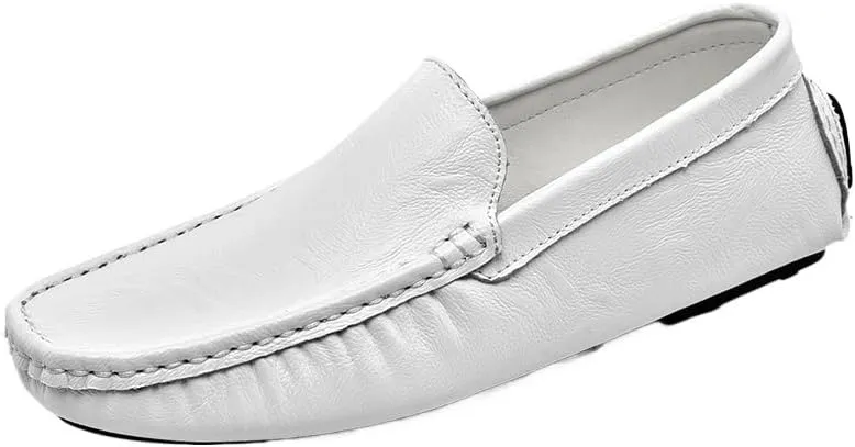 Mens PU Leather Loafers Driving Moccasins Shoes Flat Heel Comfortable Lightweight Fashion Walking Slip-On Smoking Shoes