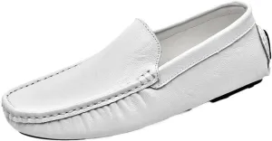 Mens PU Leather Loafers Driving Moccasins Shoes Flat Heel Comfortable Lightweight Fashion Walking Slip-On Smoking Shoes