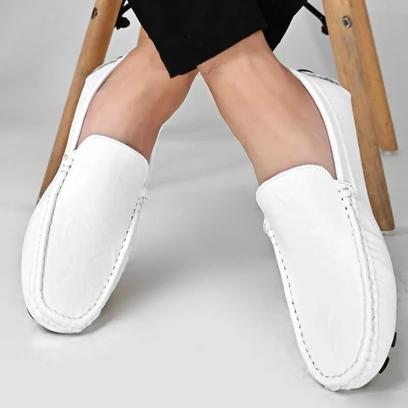 Mens PU Leather Loafers Driving Moccasins Shoes Flat Heel Comfortable Lightweight Fashion Walking Slip-On Smoking Shoes