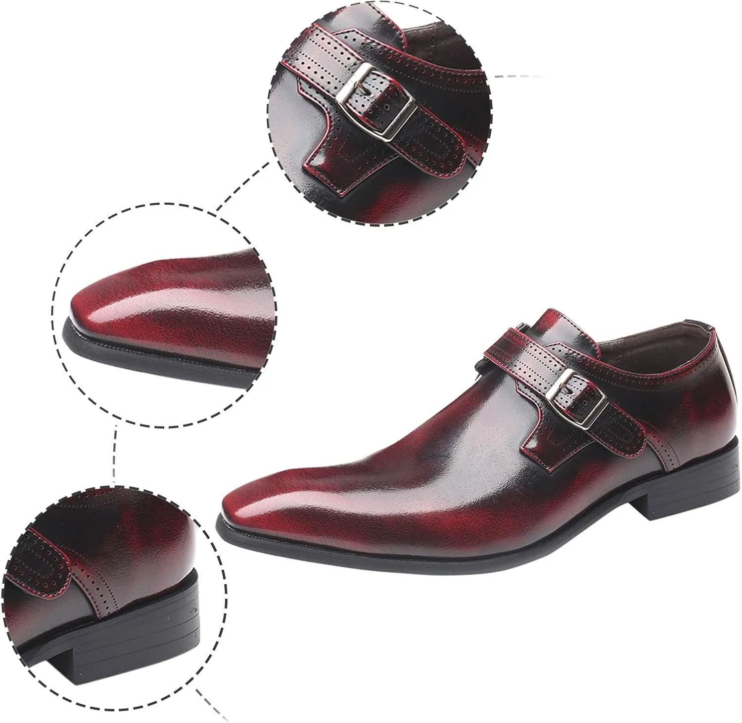 Mens Single Buckle Monk Strap Mens Casual Monk Shoes Arch Support Business Formal Shoe Patent Leather Dress Shoe Pointed Toe Dressy Footwear Man Slip on Formal Footwear for Work Office