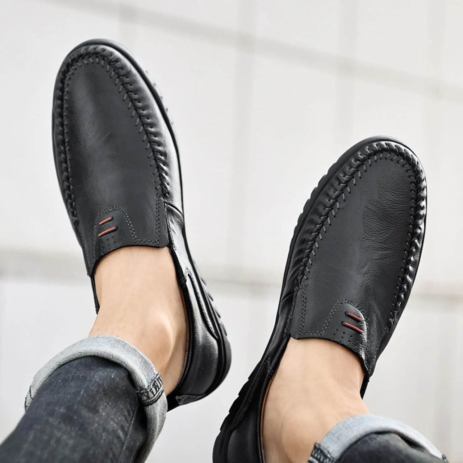 Mens Slip on Shoes Black Comfort Orthopedic Dress Shoe 2025 Fashion Brogue Footwear Casual Loafers Formal Sneakers