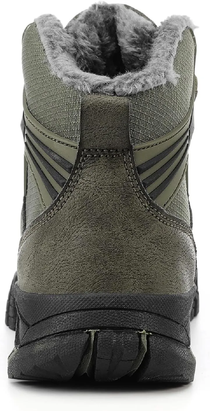 Mens Snow Boots Winter Warm Wool Lining Outdoor Anti Slip Lace up Waterproof Fashion Hiking Boots
