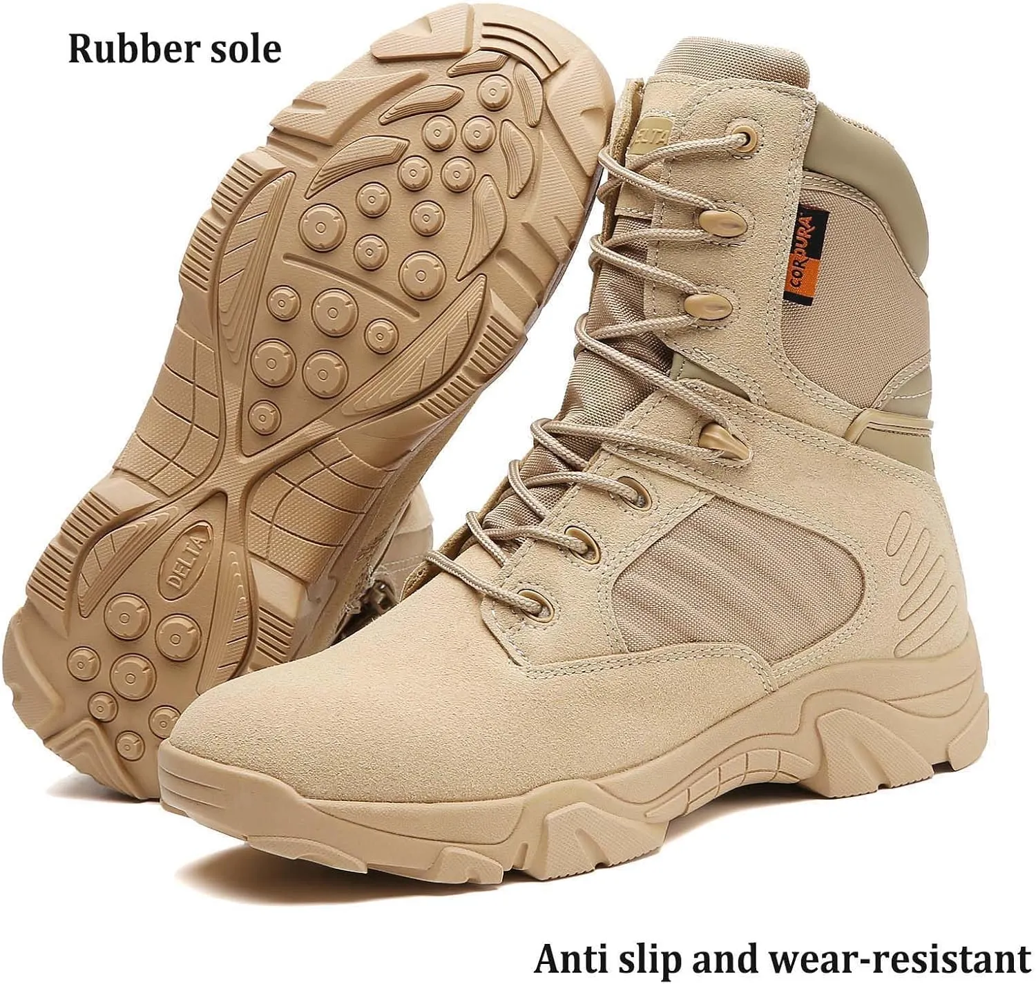 Mens tactical boots combat boots 8 Inches work boots for men Durable Side Zipper Military Boots Suede Lightweight Boots