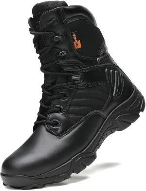 Mens tactical boots combat boots 8 Inches work boots for men Durable Side Zipper Military Boots Suede Lightweight Boots