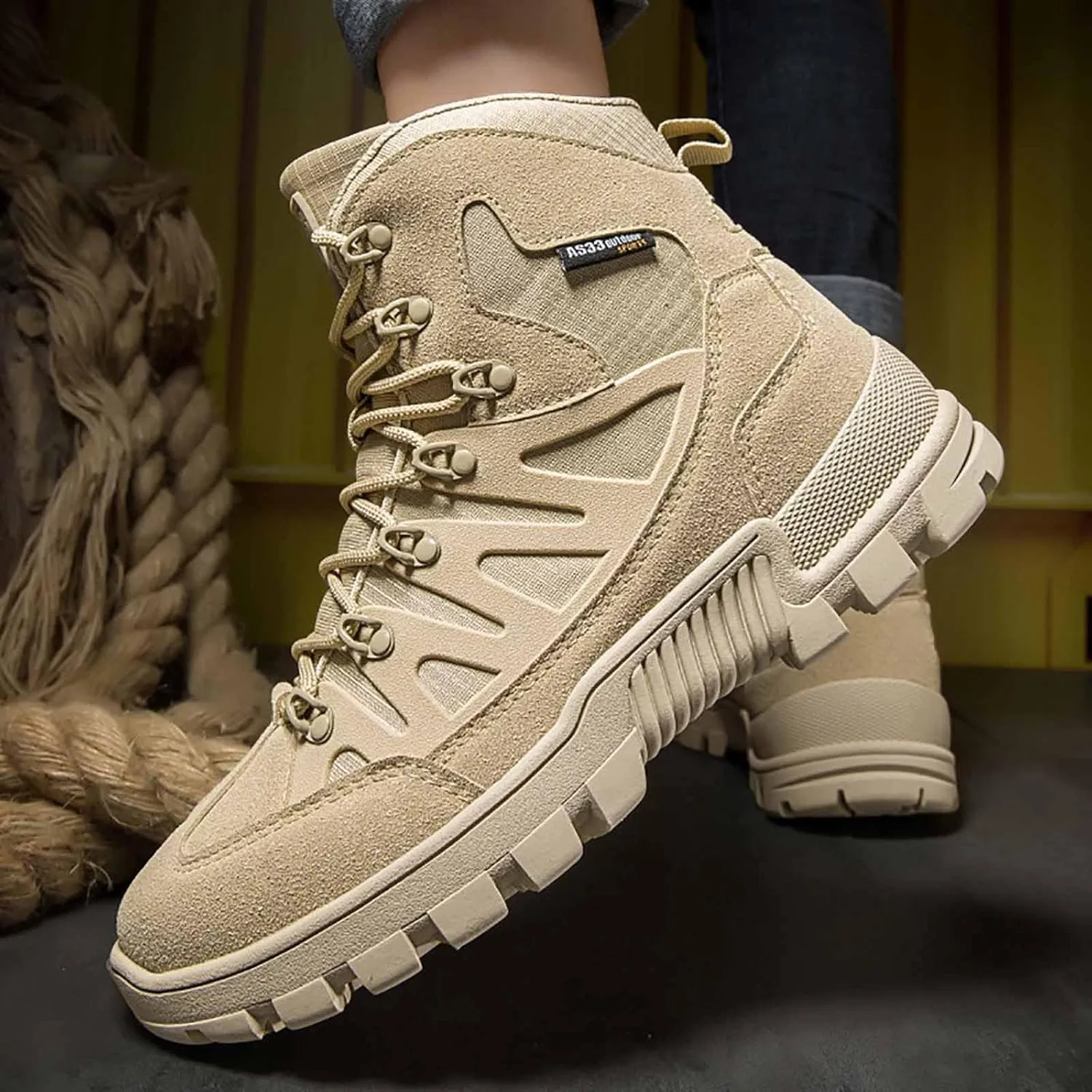 Men's Tactical Work Boots, Desert Combat Boots, Army Jungle Boots, Lightweight Hiking Boots, Splashproof Durable Suede Hiking Outdoor Boots, Breathable Military Combat Desert Boots