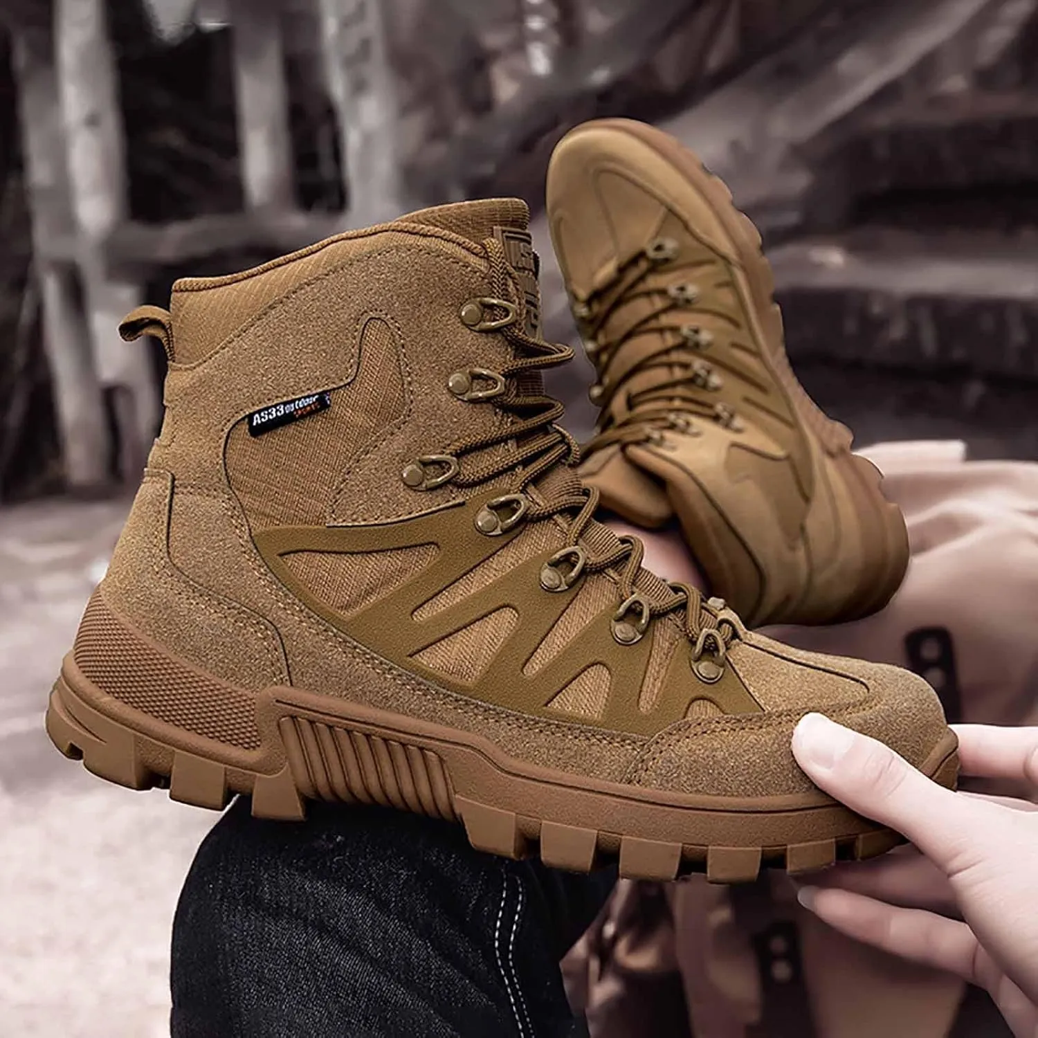 Men's Tactical Work Boots, Desert Combat Boots, Army Jungle Boots, Lightweight Hiking Boots, Splashproof Durable Suede Hiking Outdoor Boots, Breathable Military Combat Desert Boots