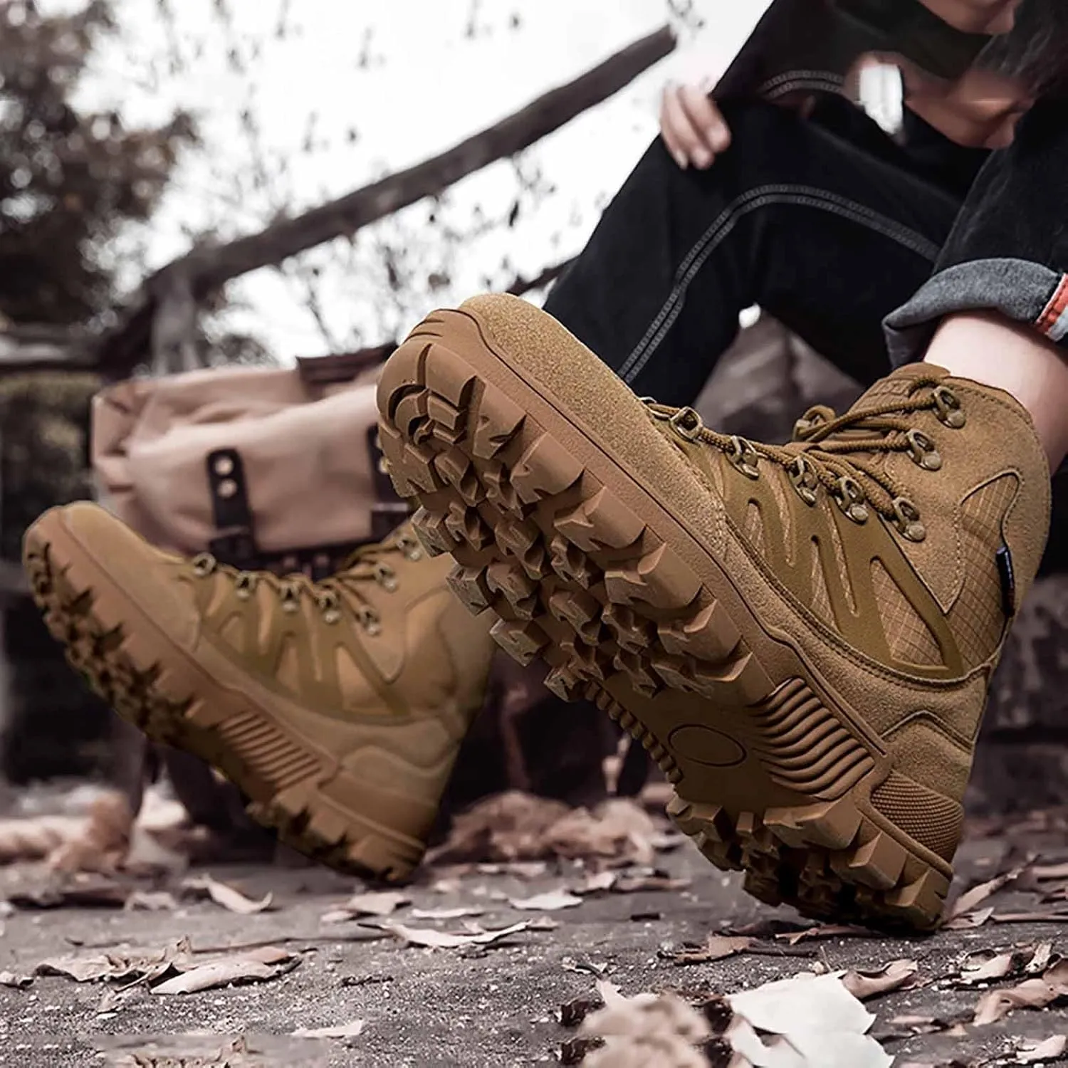 Men's Tactical Work Boots, Desert Combat Boots, Army Jungle Boots, Lightweight Hiking Boots, Splashproof Durable Suede Hiking Outdoor Boots, Breathable Military Combat Desert Boots