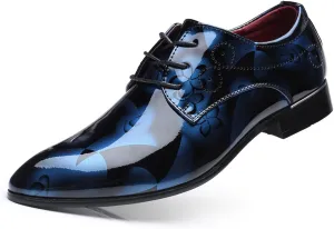 Men's Tuxedo Oxford Shoes Pointed-Toe Lace-up Patent Leather Formal Shoes Fashion Prom Wedding Dress Shoes for Men