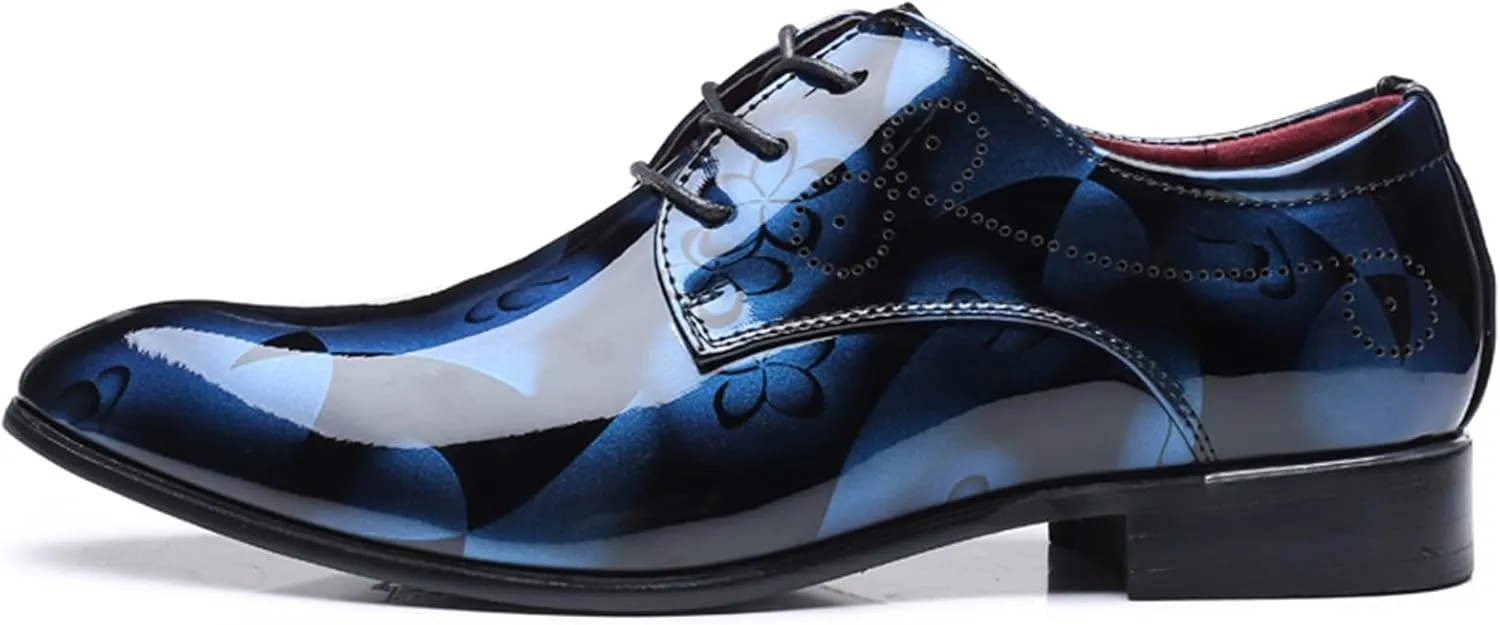 Men's Tuxedo Oxford Shoes Pointed-Toe Lace-up Patent Leather Formal Shoes Fashion Prom Wedding Dress Shoes for Men