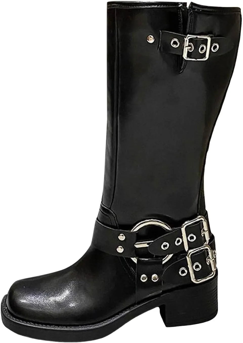 Mid Calf Boots for Women Women's Retro Street Boots Belt Buckle Tall Knight Boots Chunky Heel Fashion Leather Boots