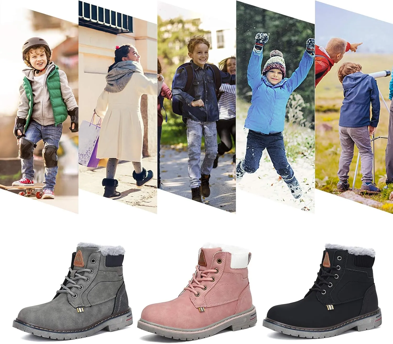 Mishansha Boy's Girl's Winter Snow Boots Waterproof Kids Hiking Boots Cold Weather Outdoor Fur Lined Warm Walking Boot Shoes