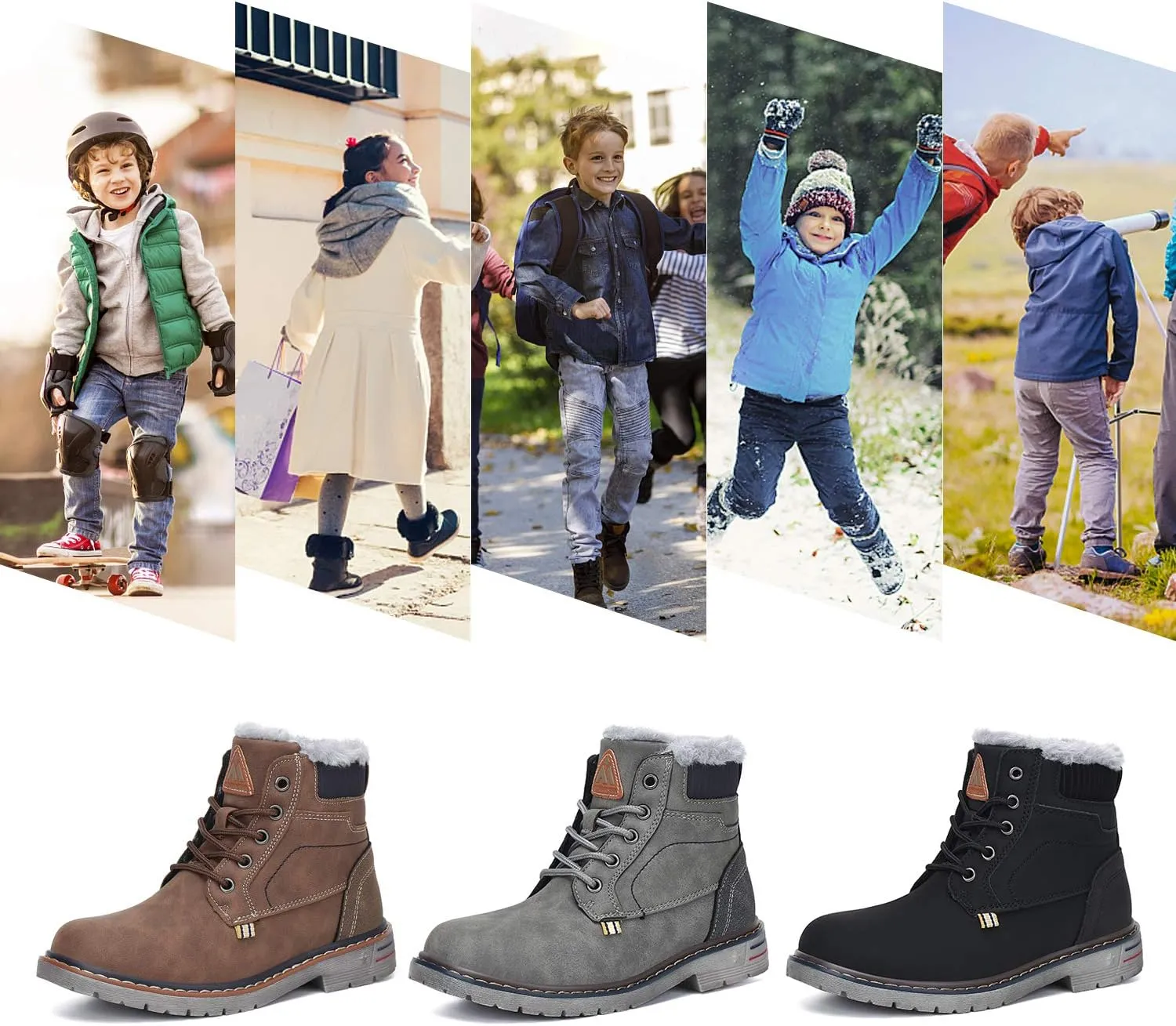 Mishansha Boy's Girl's Winter Snow Boots Waterproof Kids Hiking Boots Cold Weather Outdoor Fur Lined Warm Walking Boot Shoes