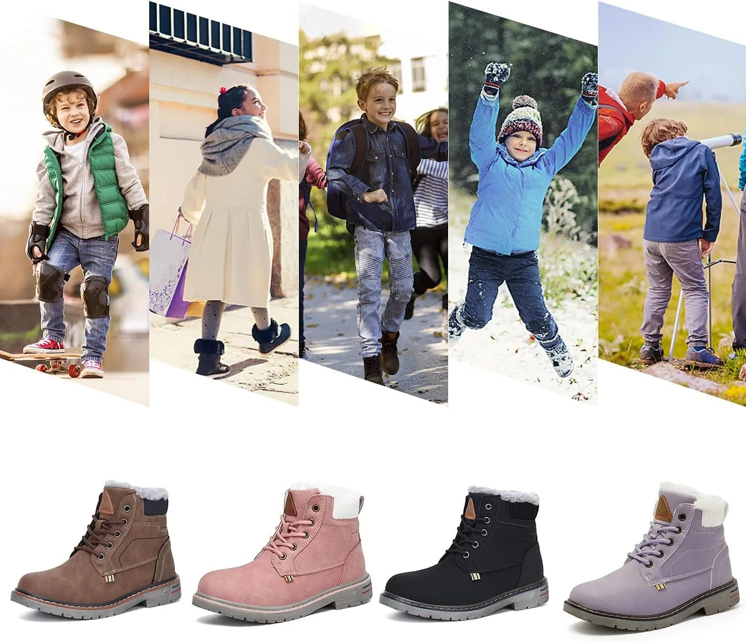 Mishansha Boy's Girl's Winter Snow Boots Waterproof Kids Hiking Boots Cold Weather Outdoor Fur Lined Warm Walking Boot Shoes