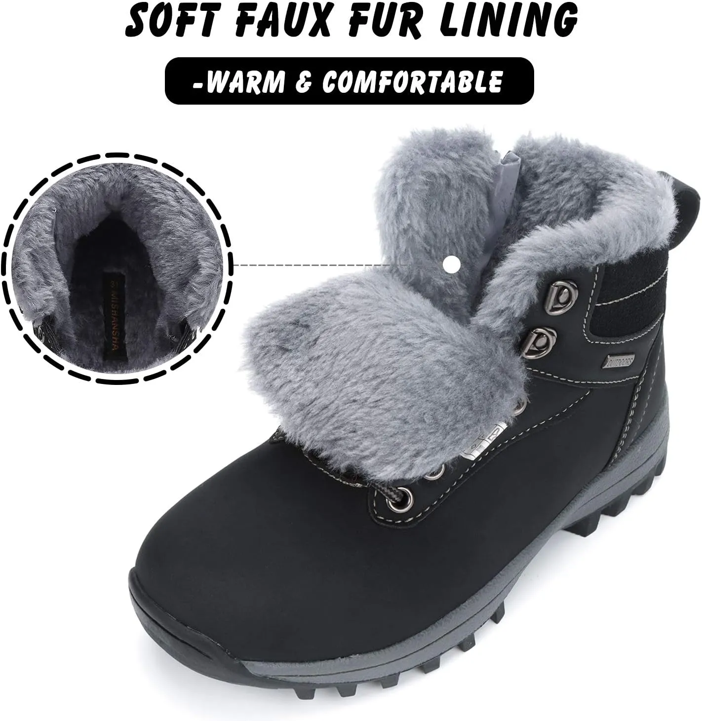 Mishansha Boy's Girl's Winter Snow Boots Waterproof Kids Hiking Boots Cold Weather Outdoor Fur Lined Warm Walking Boot Shoes