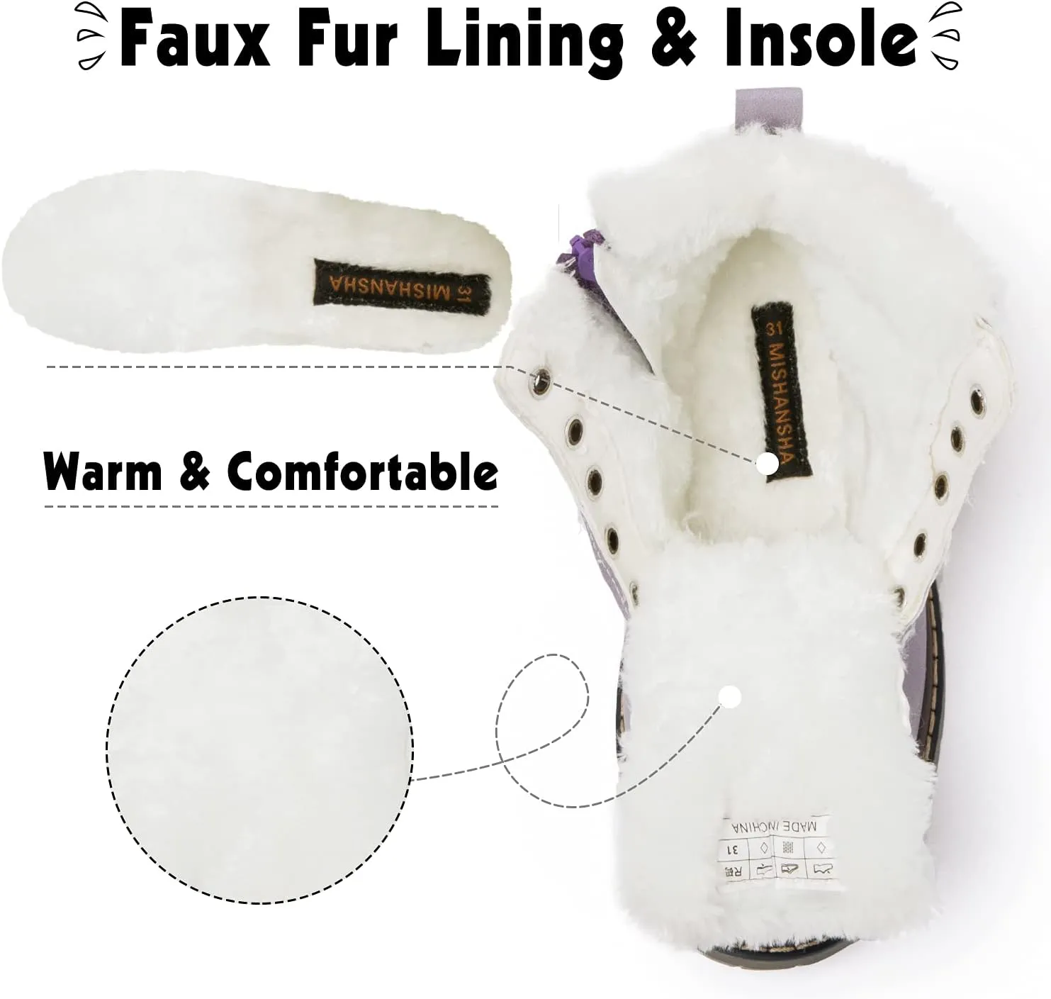 Mishansha Boy's Girl's Winter Snow Boots Waterproof Kids Hiking Boots Cold Weather Outdoor Fur Lined Warm Walking Boot Shoes