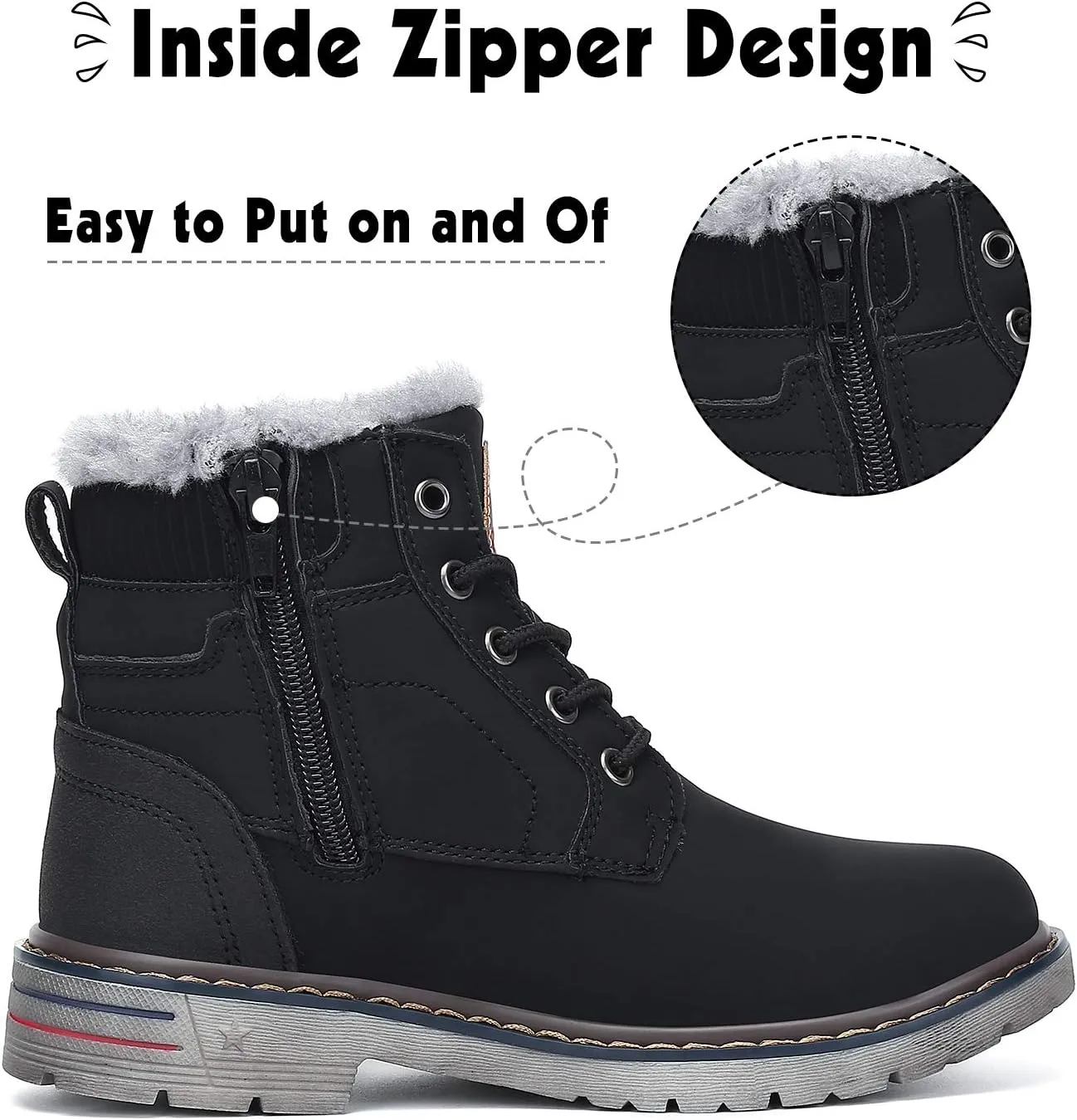 Mishansha Boy's Girl's Winter Snow Boots Waterproof Kids Hiking Boots Cold Weather Outdoor Fur Lined Warm Walking Boot Shoes