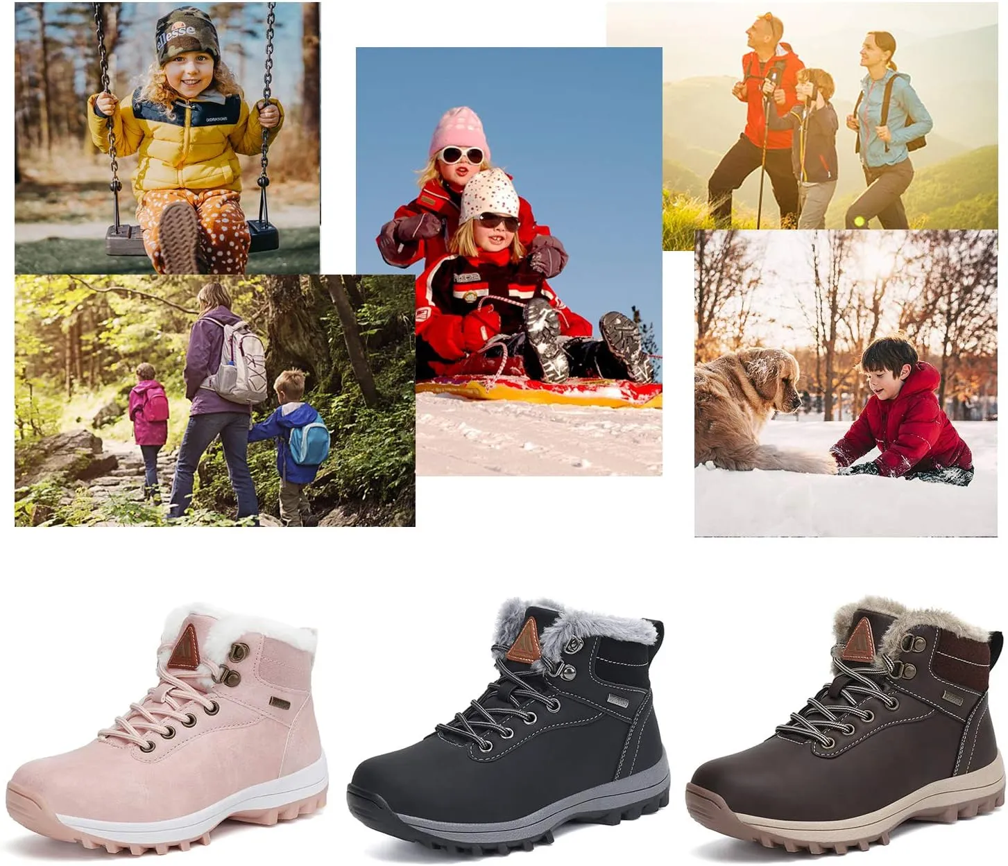 Mishansha Boy's Girl's Winter Snow Boots Waterproof Kids Hiking Boots Cold Weather Outdoor Fur Lined Warm Walking Boot Shoes