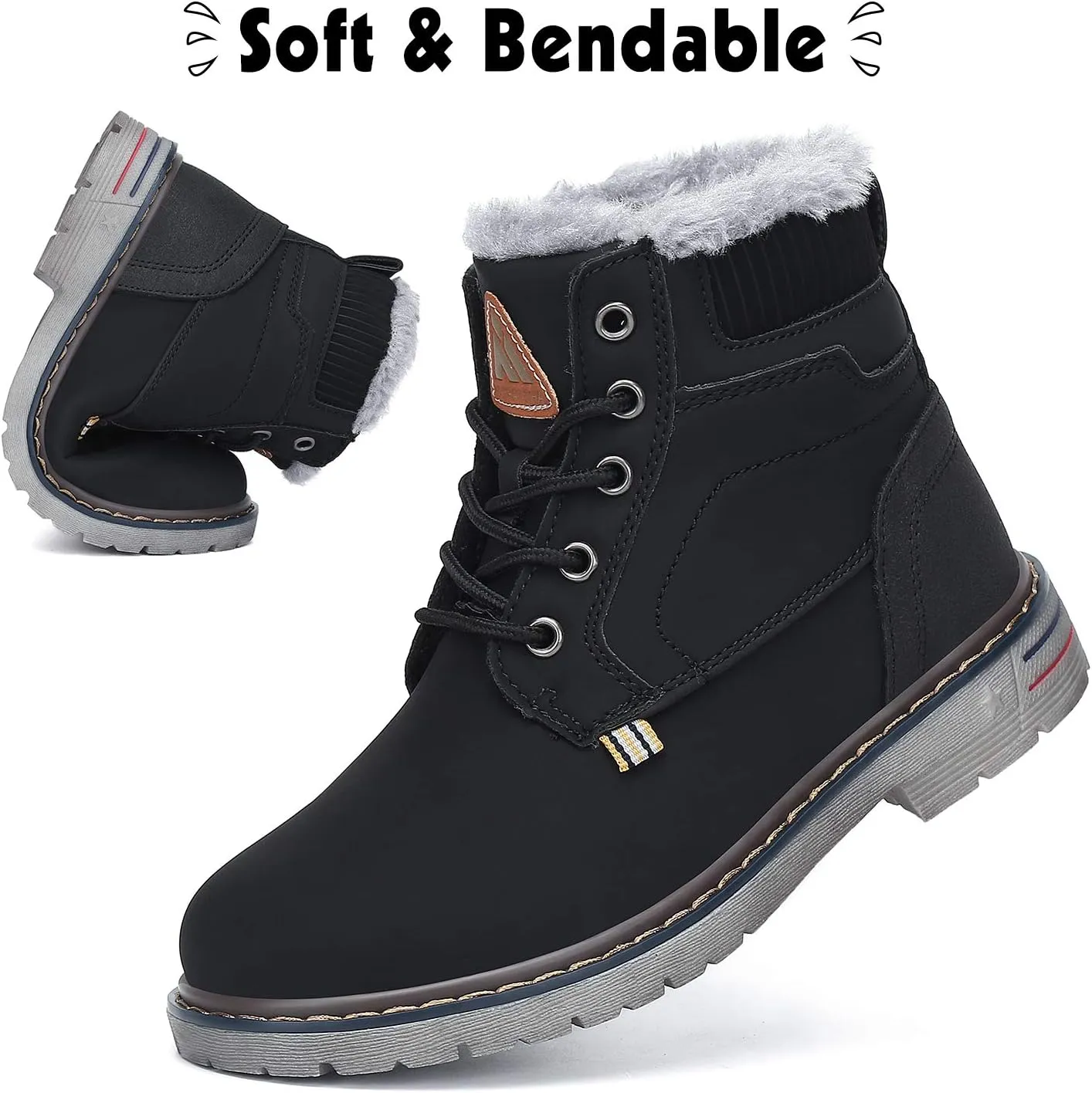 Mishansha Boy's Girl's Winter Snow Boots Waterproof Kids Hiking Boots Cold Weather Outdoor Fur Lined Warm Walking Boot Shoes