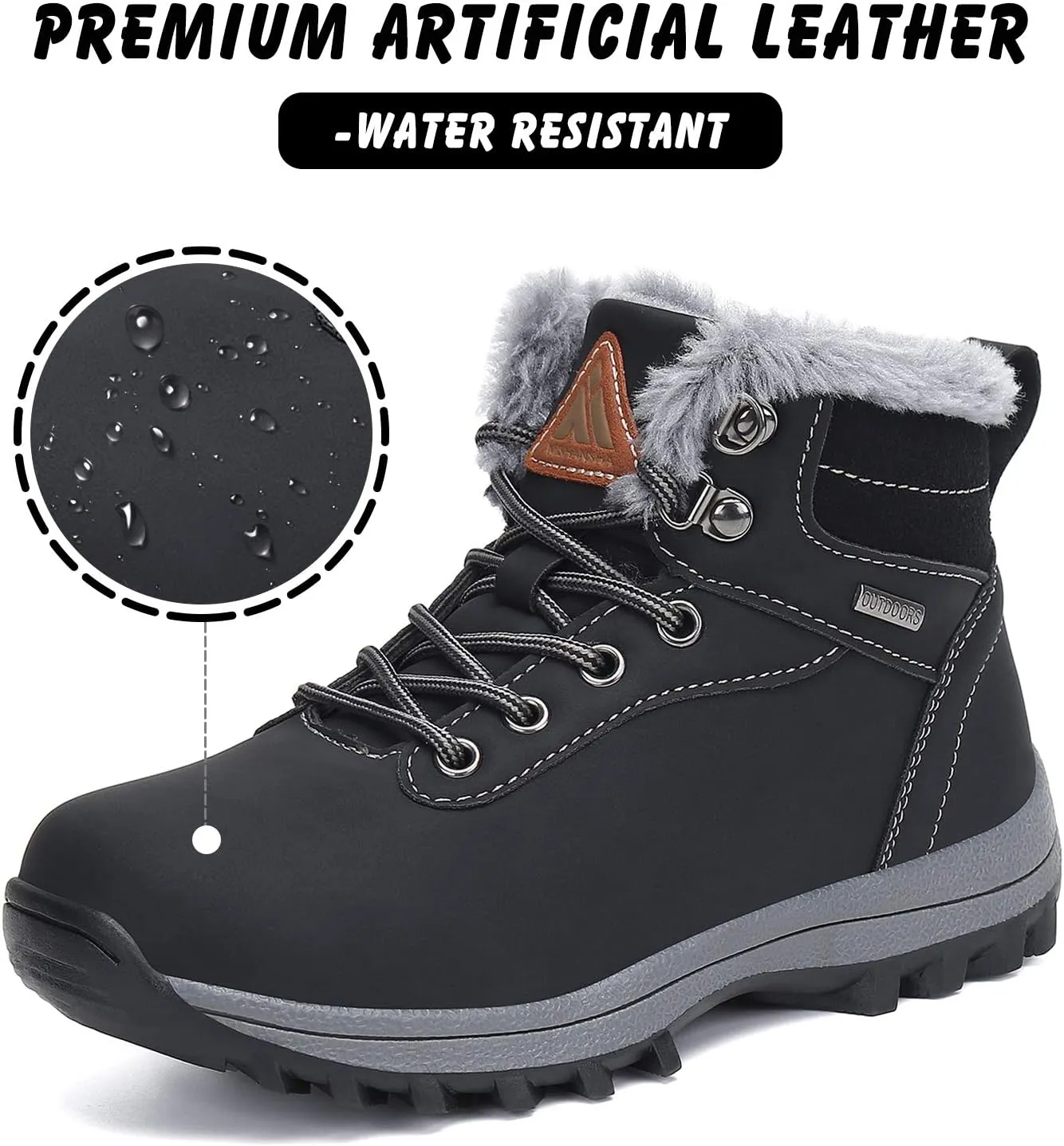 Mishansha Boy's Girl's Winter Snow Boots Waterproof Kids Hiking Boots Cold Weather Outdoor Fur Lined Warm Walking Boot Shoes