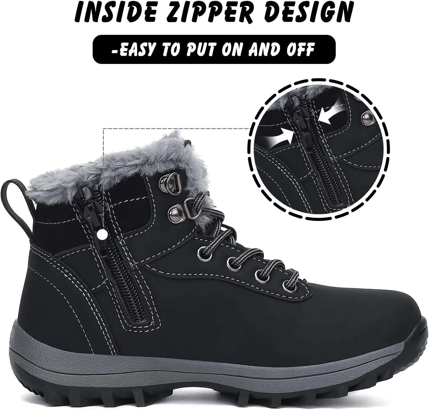 Mishansha Boy's Girl's Winter Snow Boots Waterproof Kids Hiking Boots Cold Weather Outdoor Fur Lined Warm Walking Boot Shoes