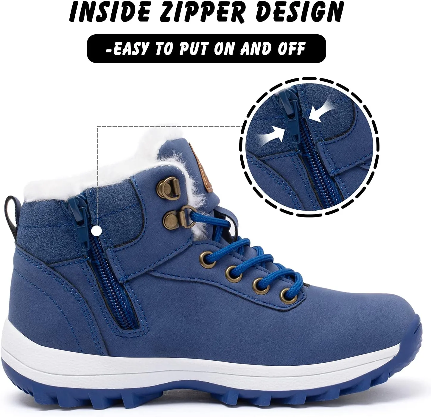 Mishansha Boy's Girl's Winter Snow Boots Waterproof Kids Hiking Boots Cold Weather Outdoor Fur Lined Warm Walking Boot Shoes